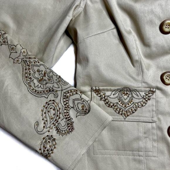 Pursuits Ltd. Beaded Military Jacket Beige Women's 6P Bohemian Double Breasted - Picture 5 of 11